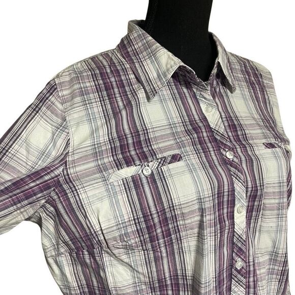 Sonoma Purple Plaid Lightweight Button Front Top - Picture 2 of 5